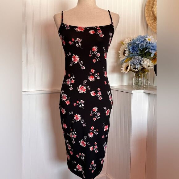Spaghetti Strap Round Neck Bodycon Floral Midi Dress – NWT - Picture 2 of 5